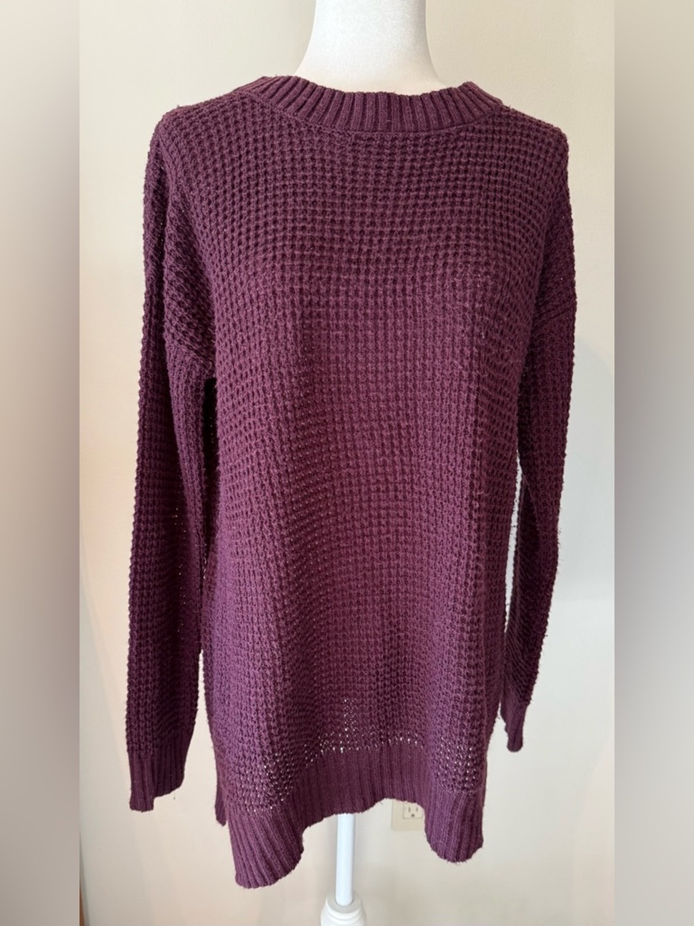 Zenana Premium Plum Waffle Knit Crewneck Sweater
